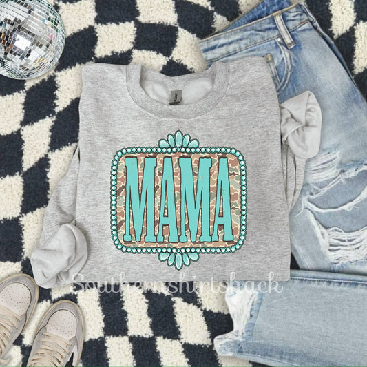 Duck Camo mama turquoise Sweatshirt | Ash Gray