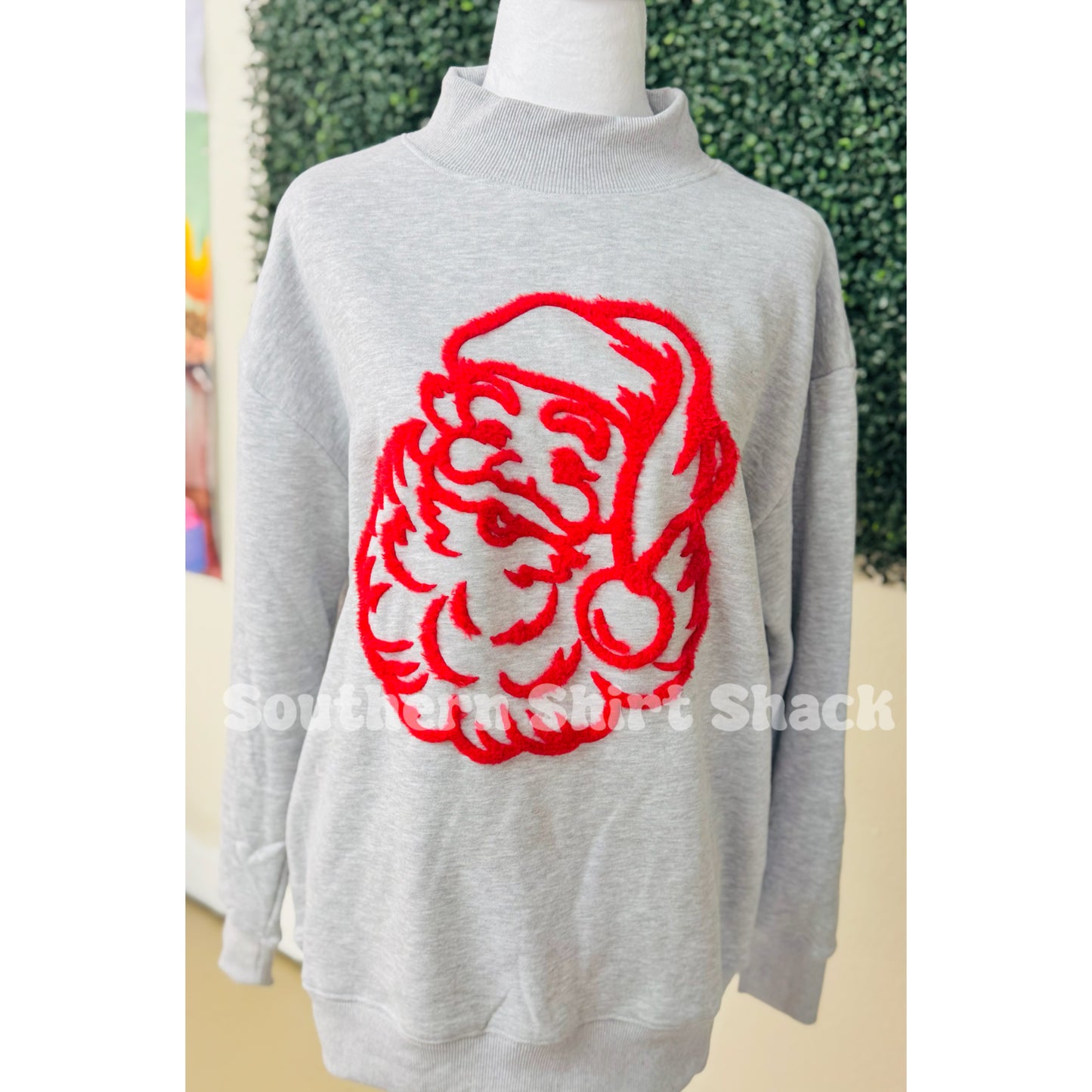Fluffy Santa Chenille Mock Neck Sweatshirt