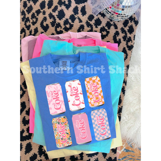 Preppy diet Cola Collage Comfort Colors tee | Flo blue