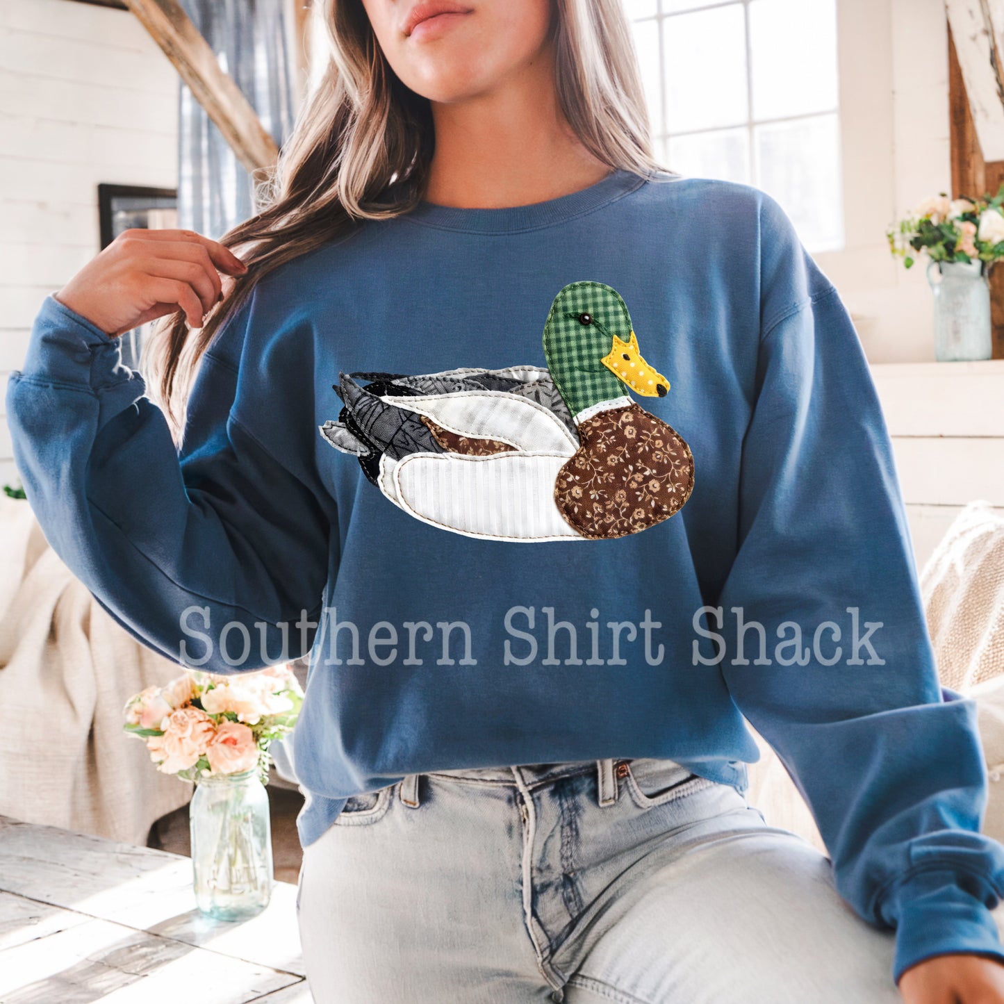 Faux Mallard Patchwork | Indigo Sweatshirt