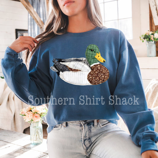 Faux Mallard Patchwork | Indigo Sweatshirt