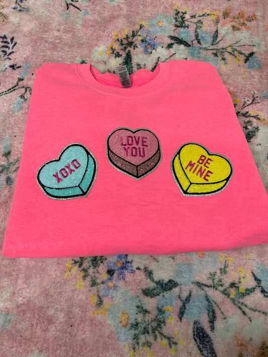 Oopsie candy heart patch sweatshirt size L | READY TO SHIP