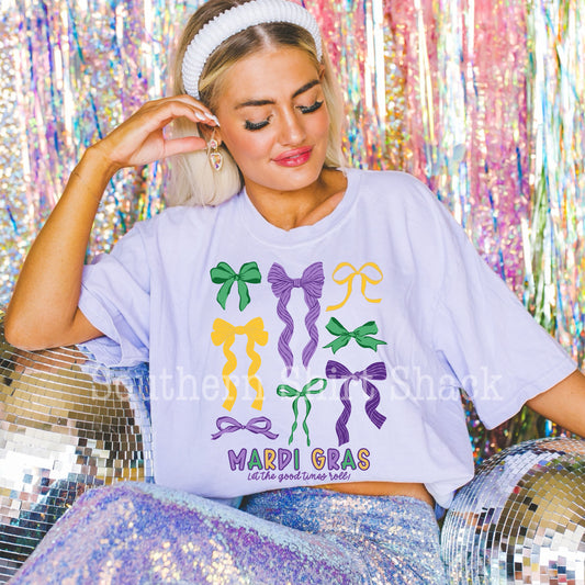 Mardi Gras Bows | Orchid Comfort Colors Tee