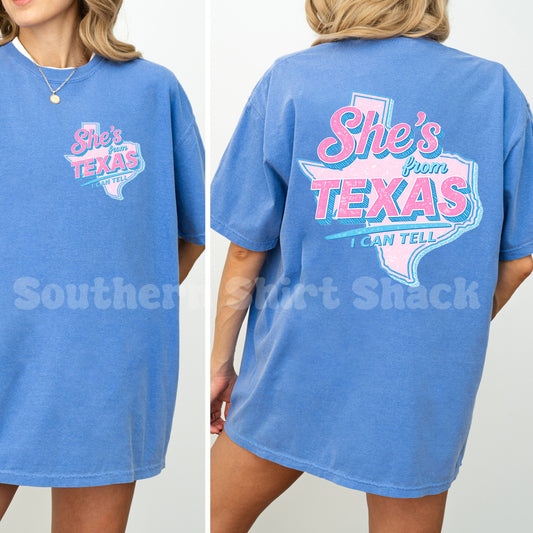 She’s from Texas Comfort Colors tee | Flo blue
