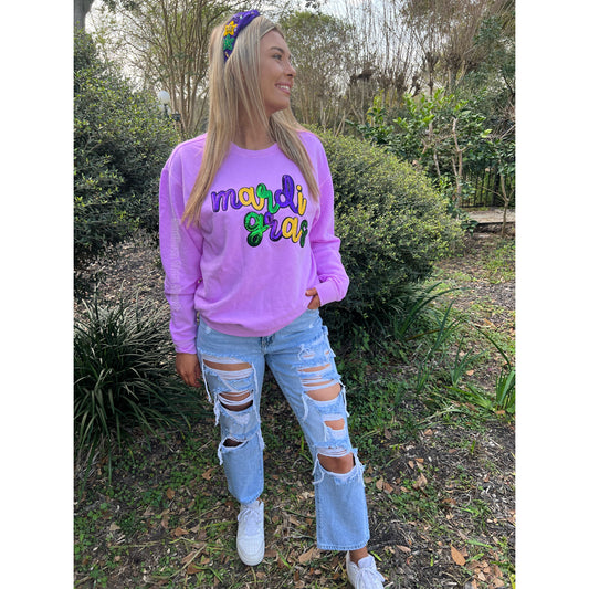 Mardi Gras Sequin Patch Sweatshirt | Comfort Colors