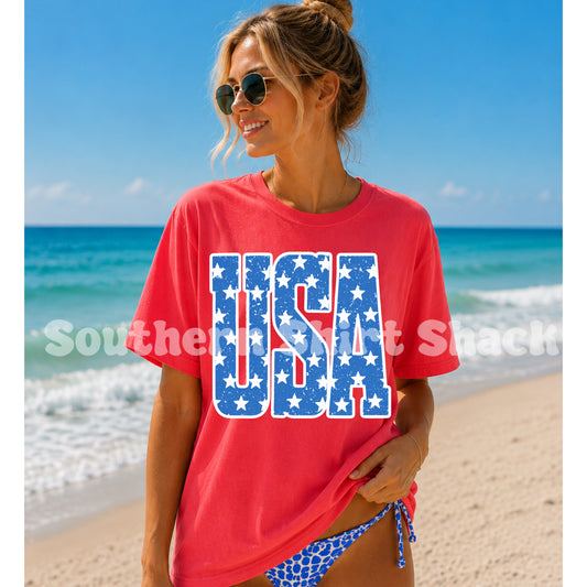 Blue & White USA Stars | Paprika Comfort Colors tee