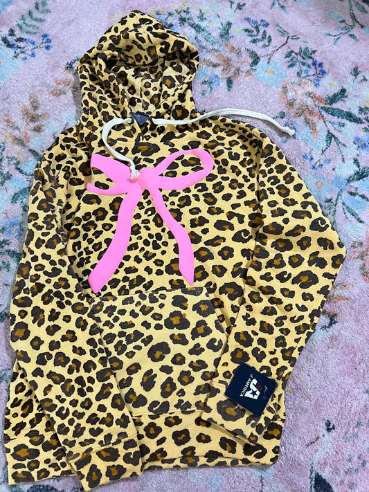 OOPSIE leopard hoodie pink bow | M | READY TO SHIP
