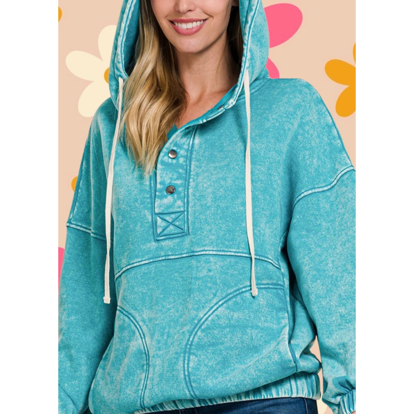 Snow Day Hooded Pullover green,teal & fuscia  (ready to ship!)