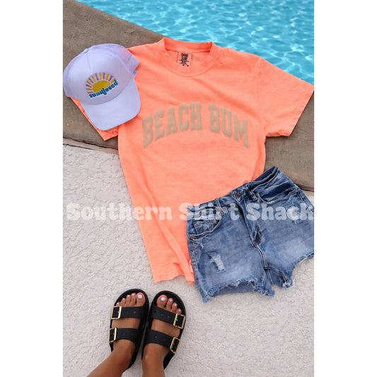 Beach Bum PUFF Comfort Colors Tee | Neon Cantelope | Monochromatic