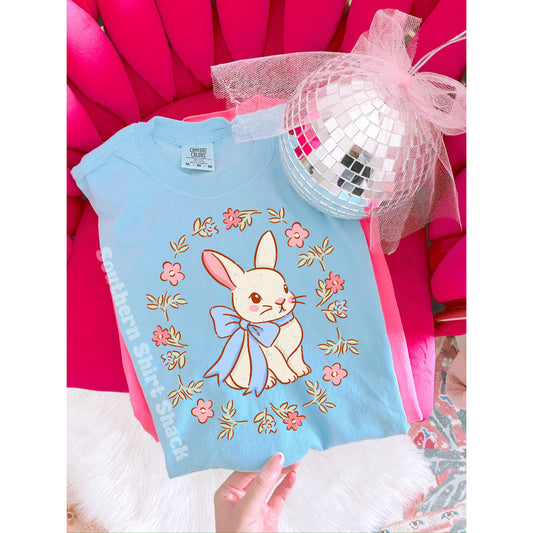 Bunny bow Comfort Colors tee | Light Blue