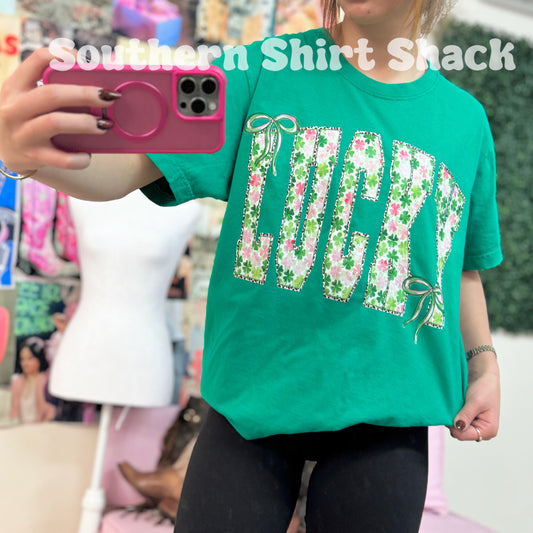 Coquette Lucky | Bella canvas heavy weight dyed tee | Kelly Green