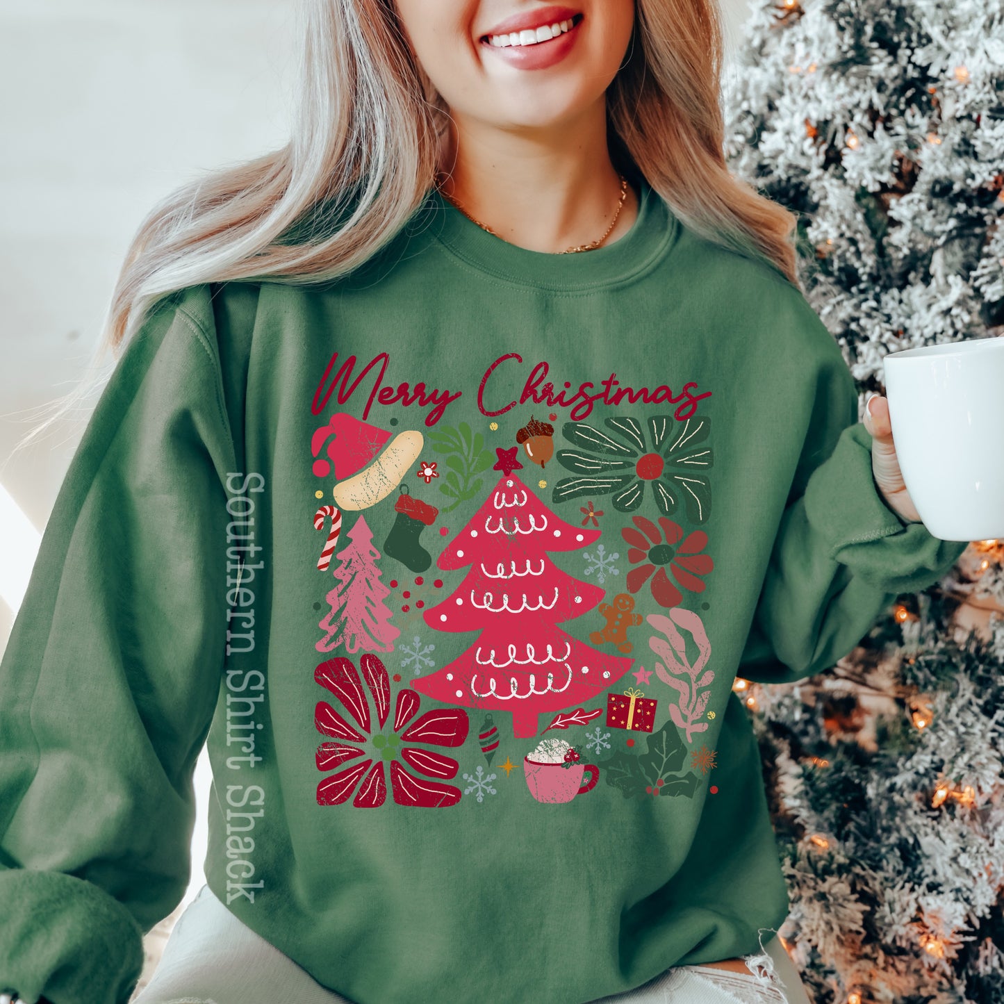 Pretty Merry Christmas | Military Green Sweatshirt