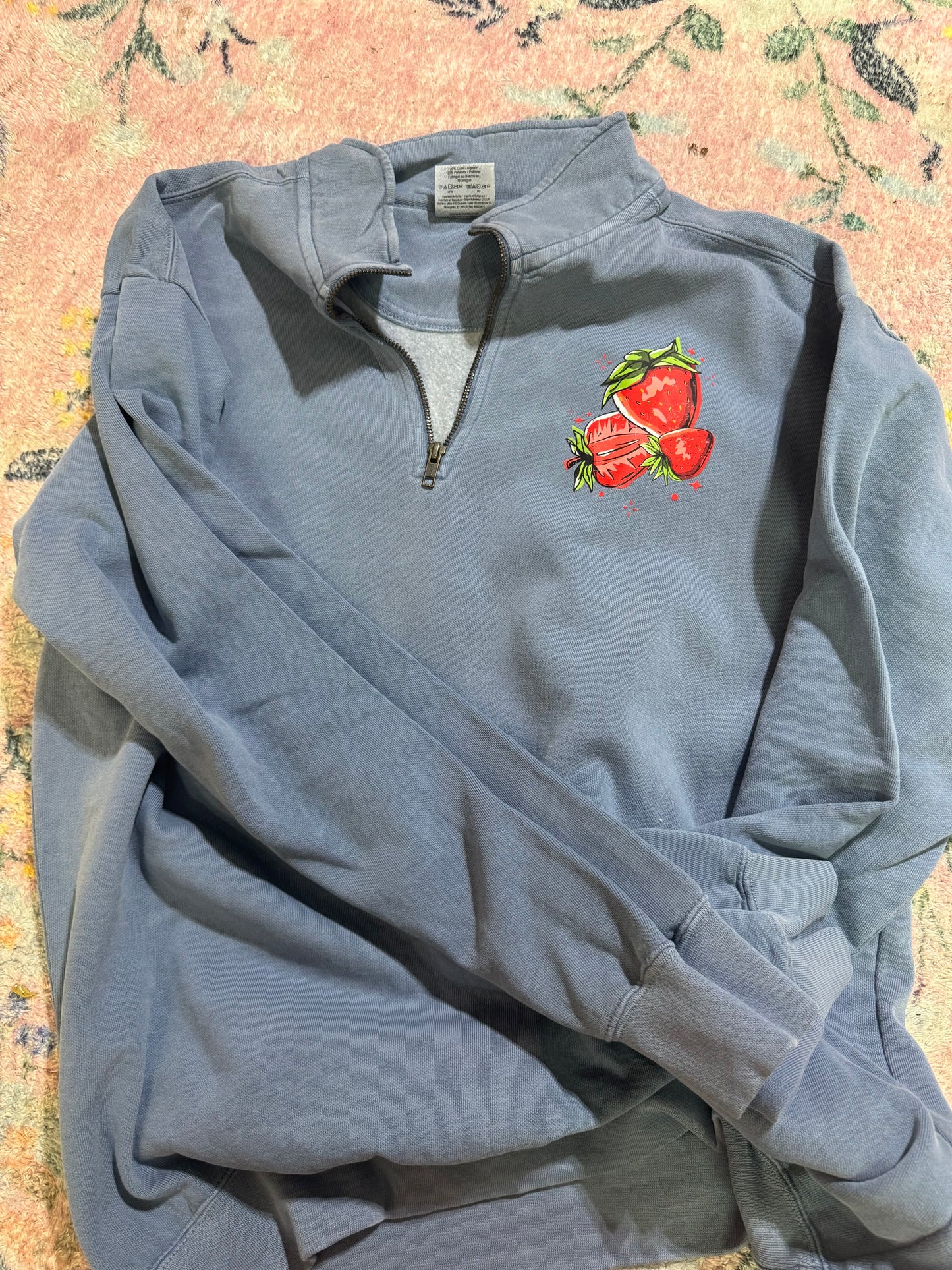 Strawberry Fest Comfort Colors Quarter Zip Sweatshirt | L | READY TO SHIP