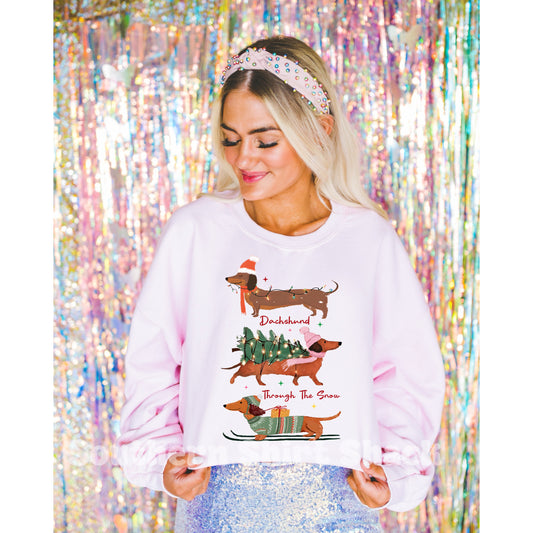 Dachshund through the Snow | Light Pink Sweatshirt