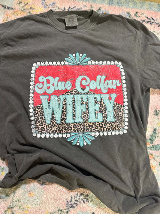 Blue collar wifey tee | m | READY TO SHIP