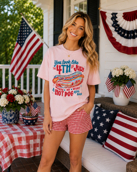 You look like the 4th of July watercolor hotdog Comfort Colors tee | Blossom