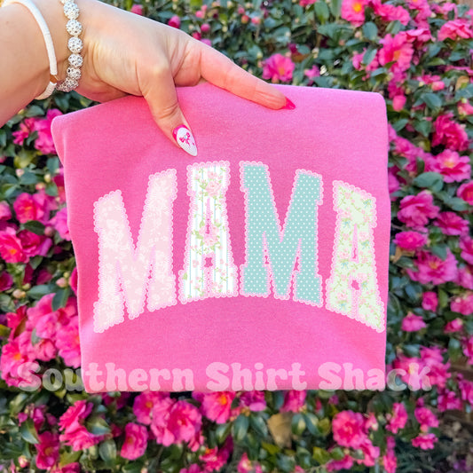 Fancy floral MAMA Comfort Colors tee | Crunchberry