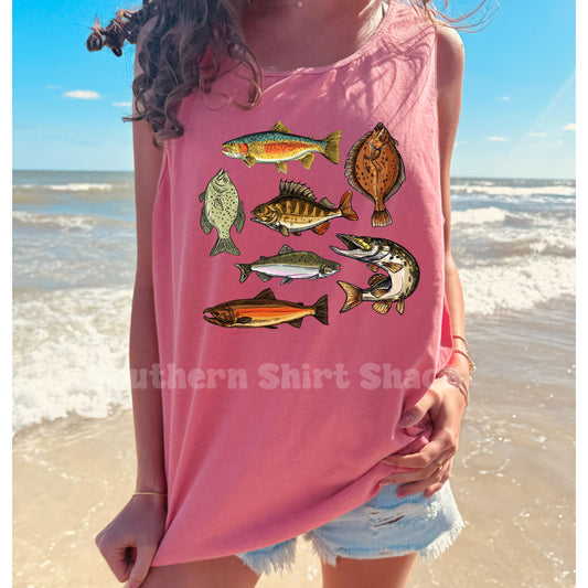 Fish Collage Comfort Colors tank | Watermelon