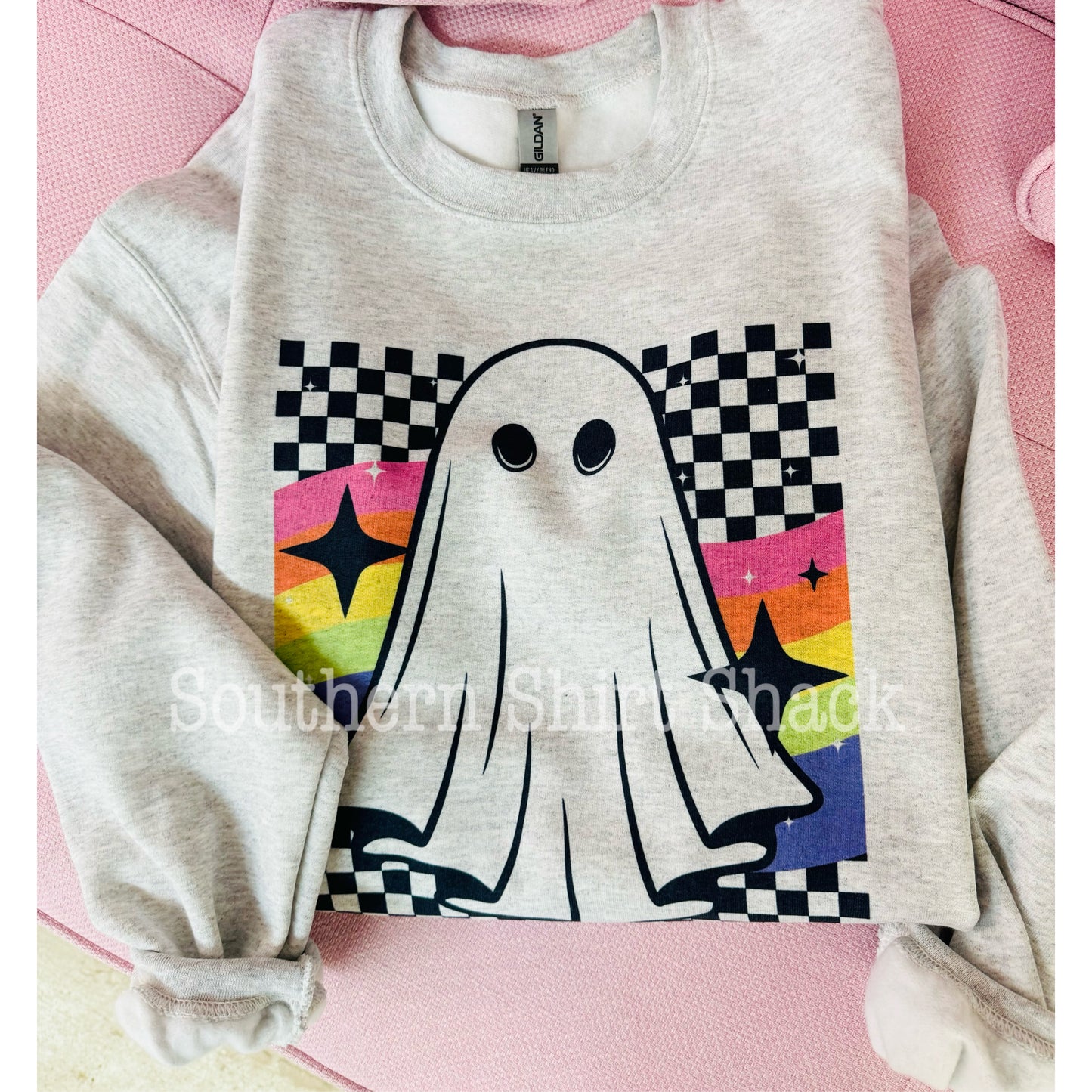 Groovy Rainbow Ghost | Ash Gray Sweatshirt