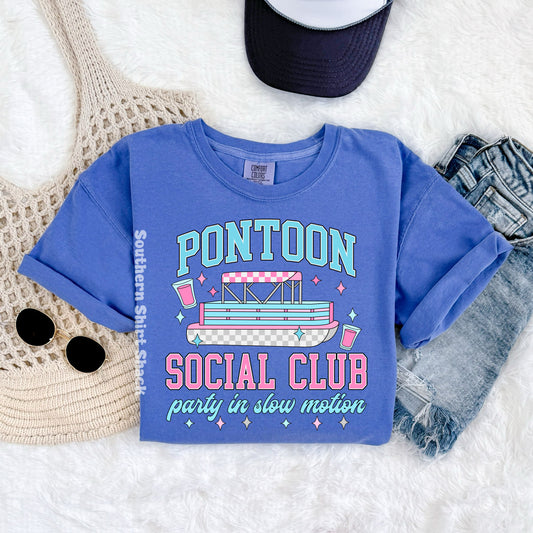 Pontoon Social Club Comfort Colors tee | Flo blue
