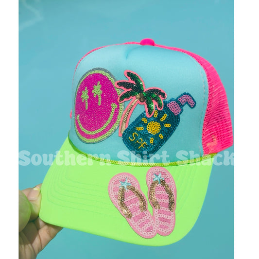Summer Vibes Neon Color Block Trucker Hat | ready to ship