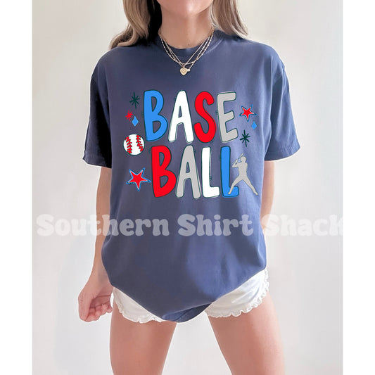 Red White & Blue Baseball Comfort Colors Tee | Navy
