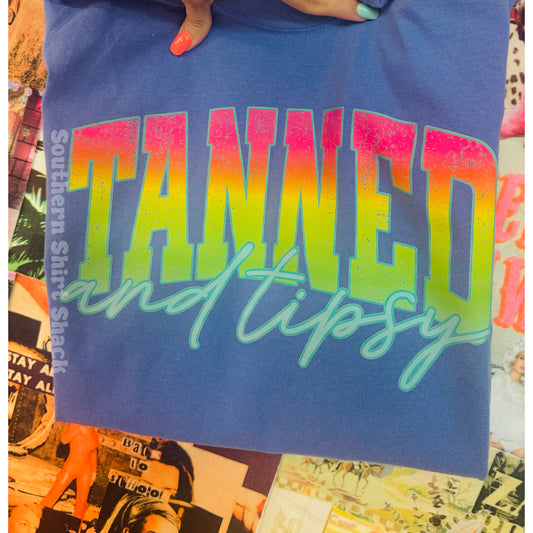 Ombre Tanned and Tipsy Comfort Colors tee | Flo blue