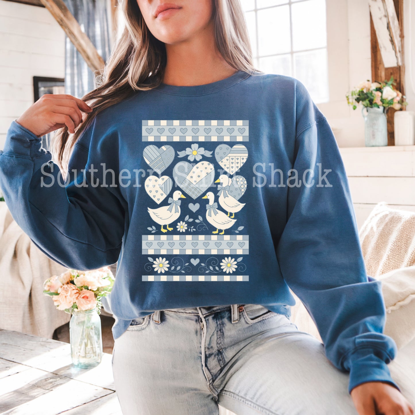 Vintage Granny Style Country Geese | Indigo Sweatshirt
