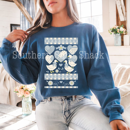 Vintage Granny Style Country Geese | Indigo Sweatshirt