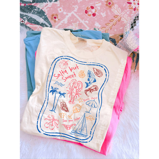 Sweet and Salty Preppy Beach Comfort Colors tee | Ivory