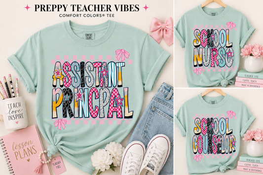 Preppy Coquette School Job Title | Comfort Colors tee Island Reef | ADD YOUR TITLE IN NOTES BEFORE CHECKOUT