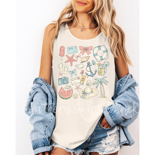 Girly Beach Collage Comfort Colors tank | Ivory