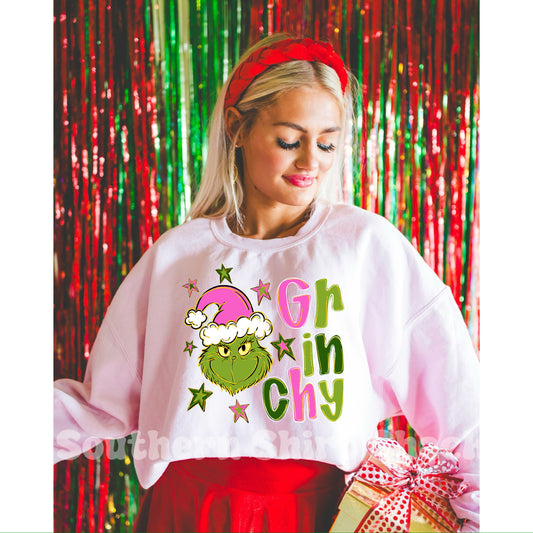 Grinchy Pink Santa Hat | light pink Sweatshirt