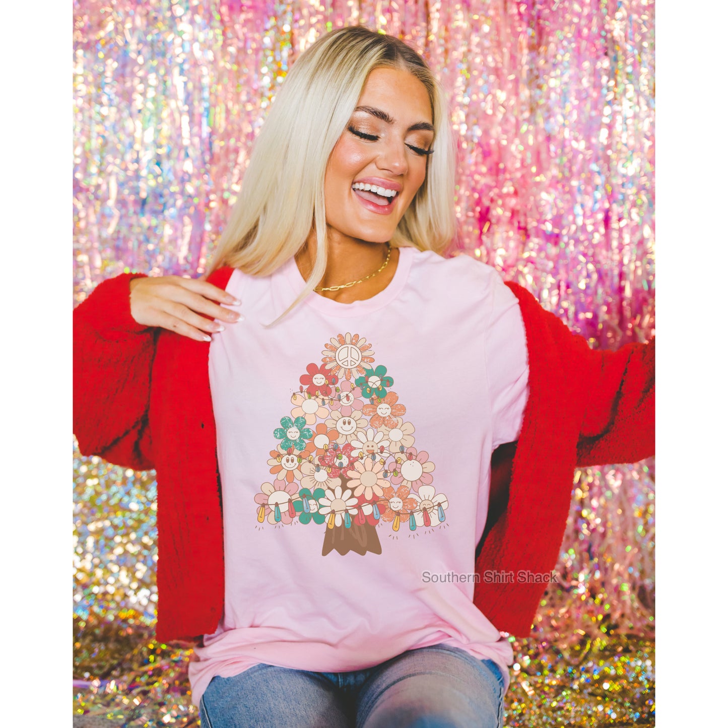 Groovy Flower Christmas Tree Tee