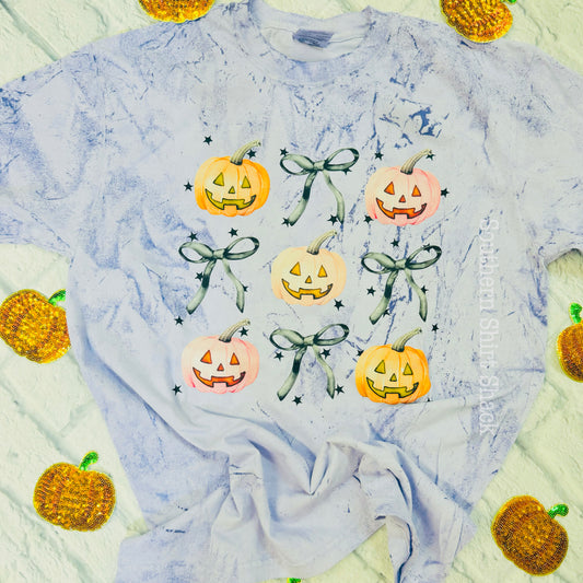 Pretty Pumpkins & Bows | Purple mineral wash CC tee