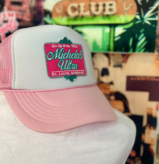 MichUltra White/Pink Trucker Hat | READY TO SHIP