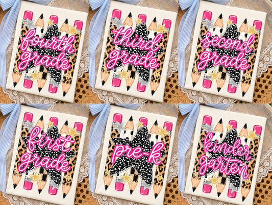 Preppy Leopard Pencil Teacher / Back to school Comfort Colors tee | ADD GRADE & T-SHIRT COLOR IN NOTES BEFORE CHECKOUT