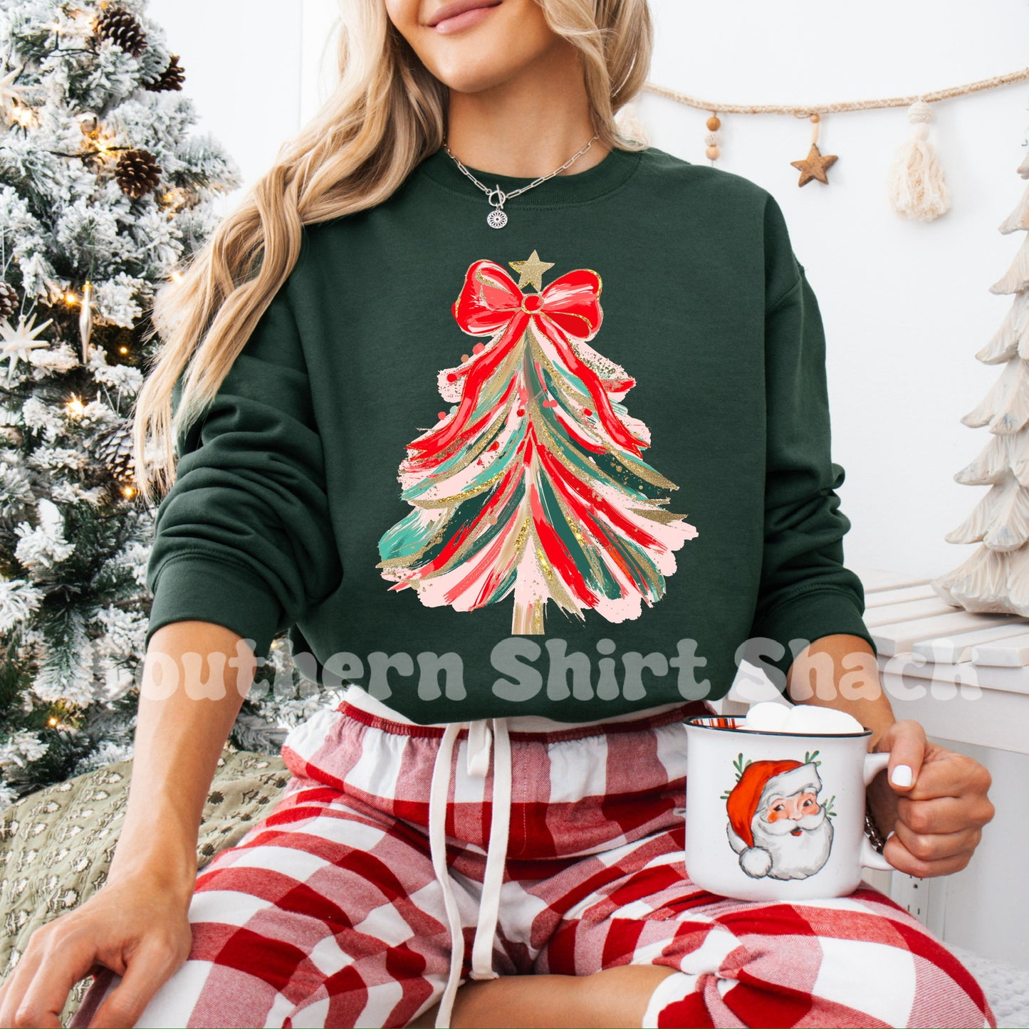Brushstroke Christmas Tree | Forest Green Sweatshirt