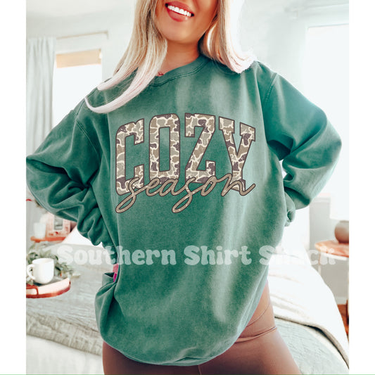 Camo Cozy Season Comfort Colors Sweatshirt | Light Green