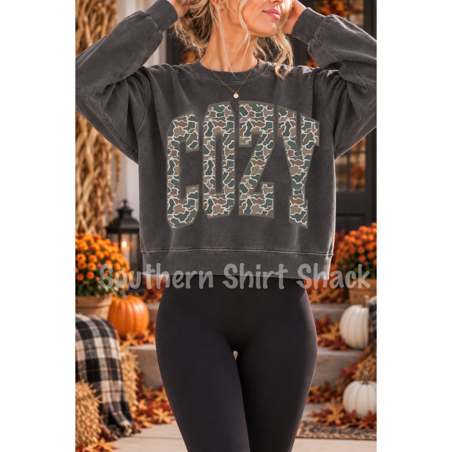 COZY Duck Camo | Pepper Comfort Colors Cropped Sweatshirt
