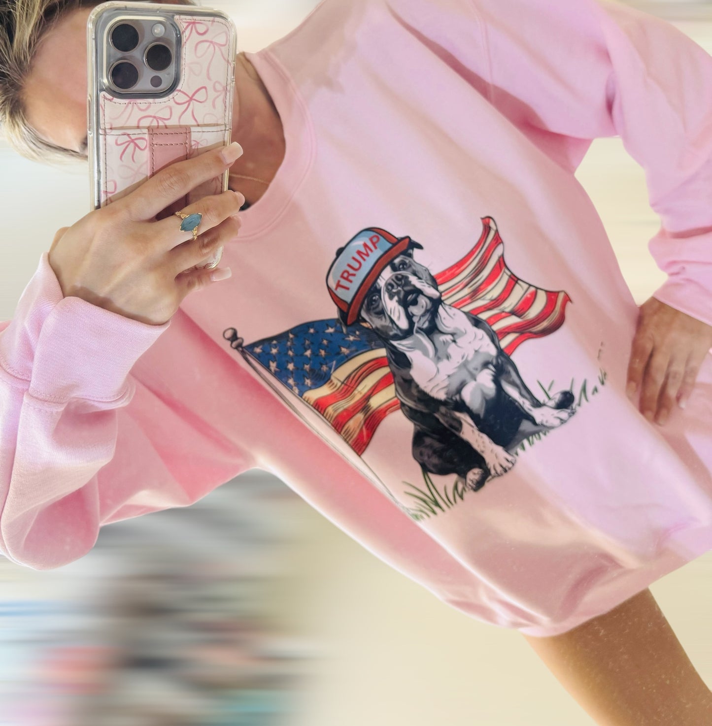 Patriotic Trump Puppy | Light Pink Sweatshirt