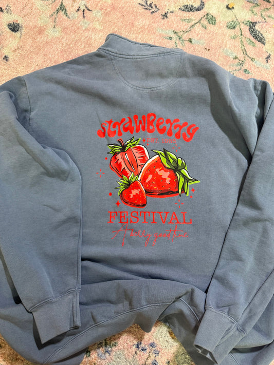 Strawberry Fest Comfort Colors Quarter Zip Sweatshirt | L | READY TO SHIP