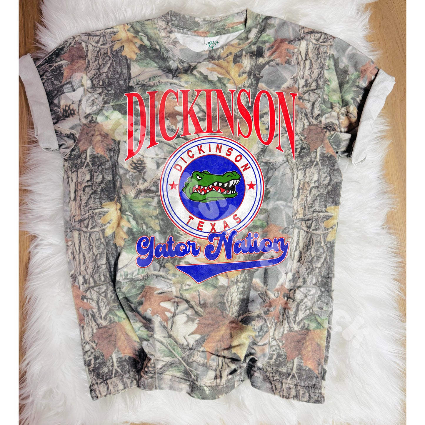 Varsity School Town Spirit Shirt | Green Leaf Camo Cotton Tee