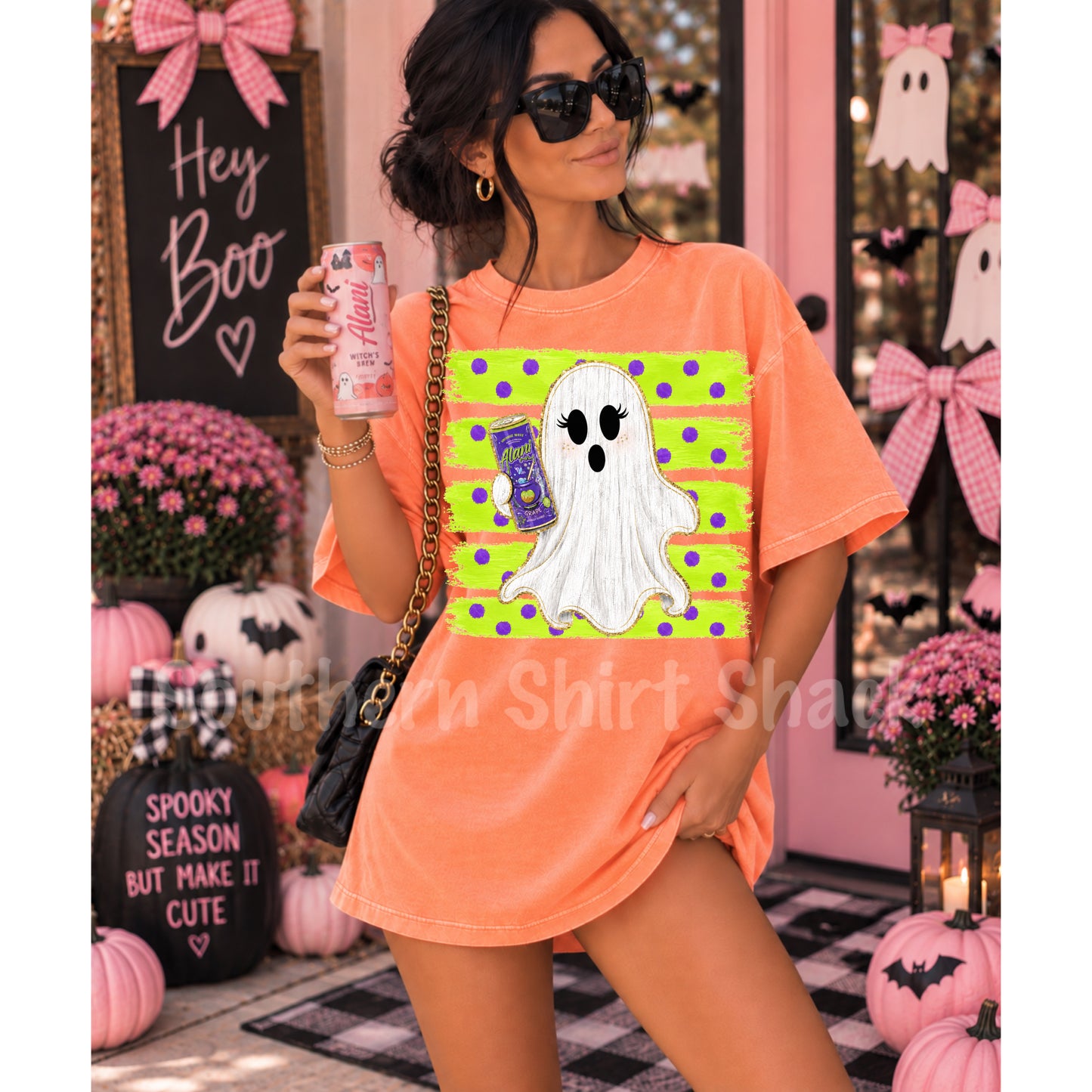 Green Apple Brew Ghosty  | Neon Cantaloupe Comfort Colors tee