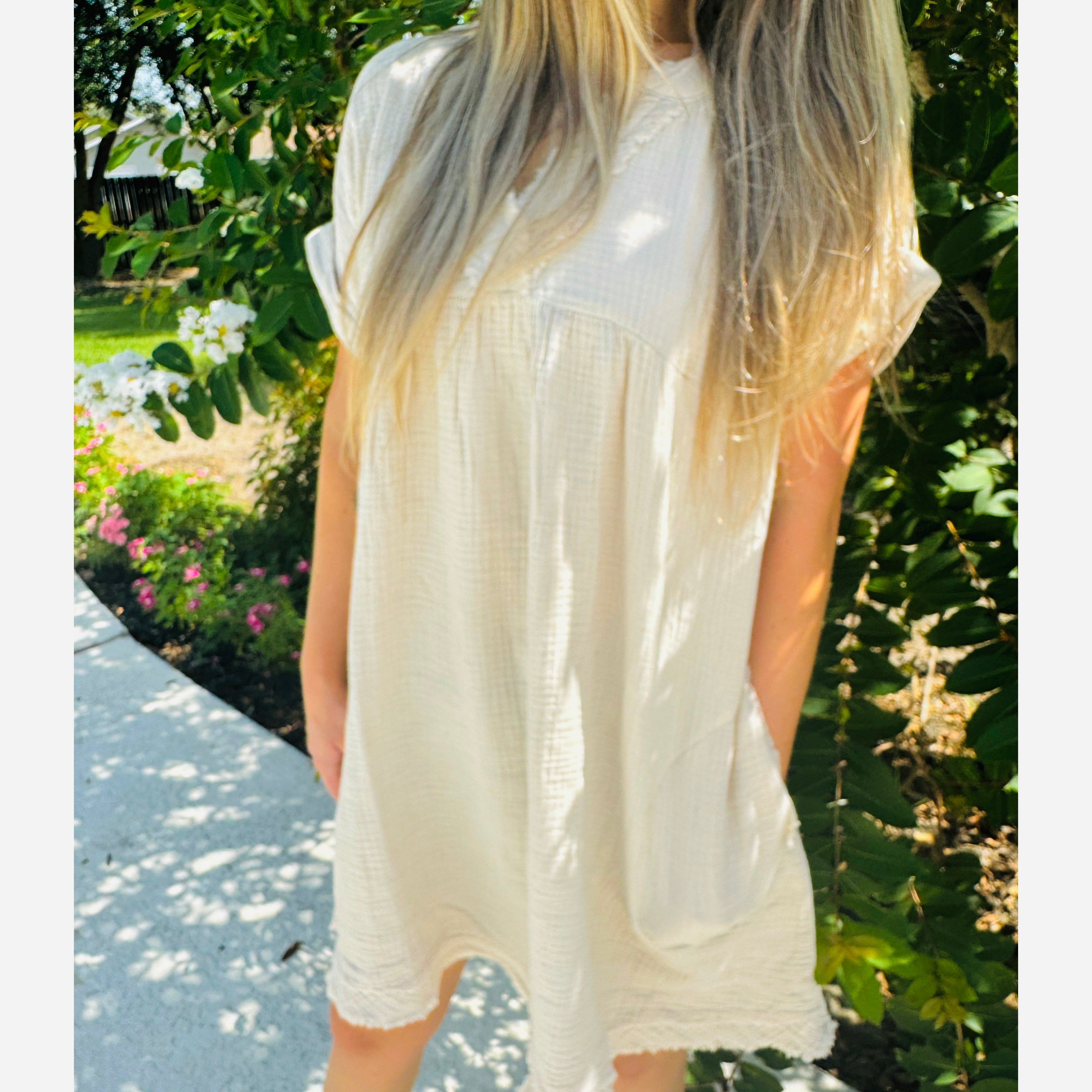 Sand double gauze flowy dress with pockets – Southern Shirt Shack