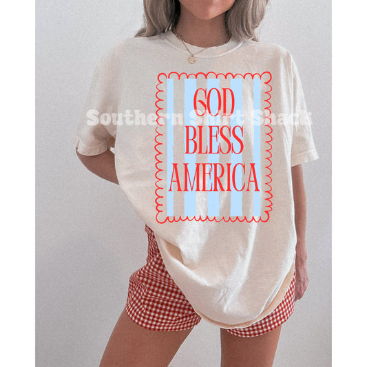 Scalloped Border God bless America Comfort Colors tee | Ivory