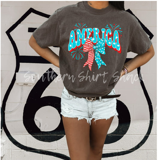 Retro America Bow | Pepper Comfort Colors Tee