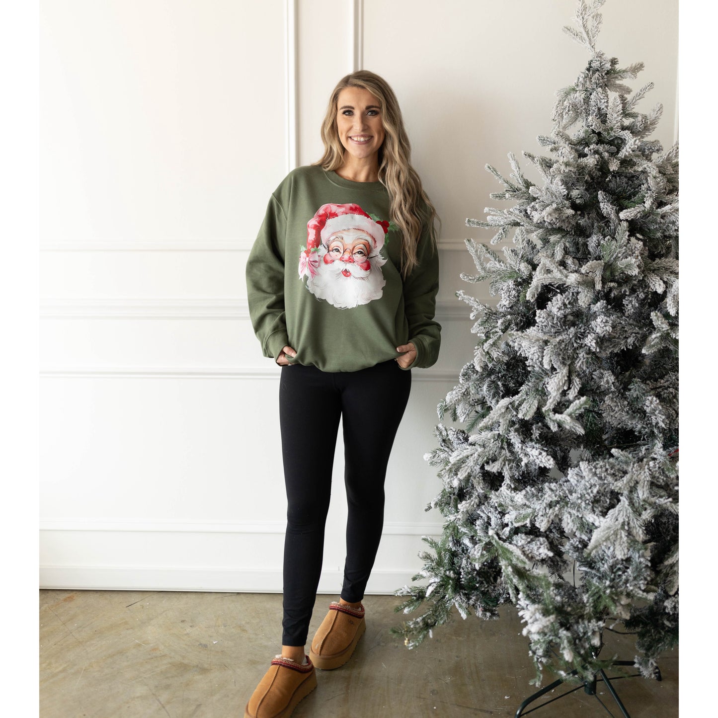 Cute & Classic Santa | Military Green Sweatshirt