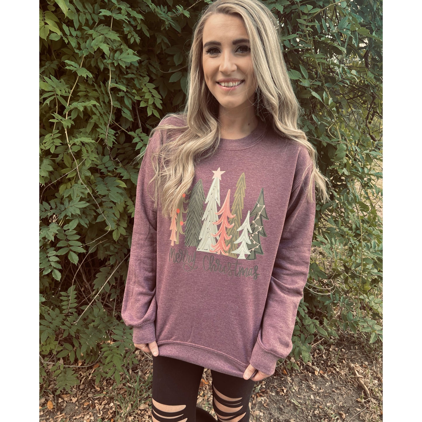 Classy Christmas Trees| Heather Maroon Sweatshirt