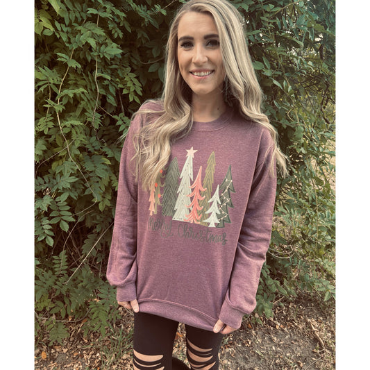 Classy Christmas Trees| Heather Maroon Sweatshirt